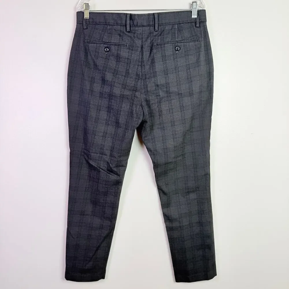 Banana Republic Slim Tapered Gray Plaid Pants Mens 32x30 Preppy Grunge Gothic